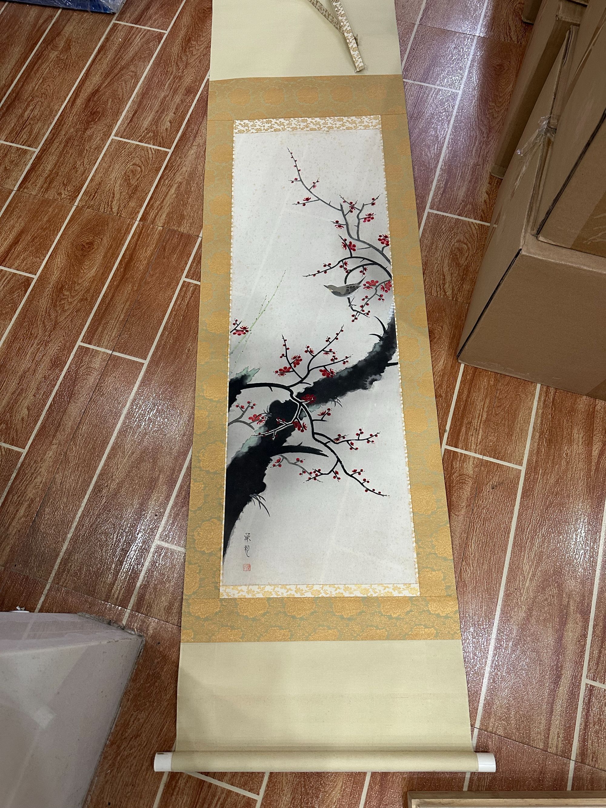 瓷片中古回流孤品默认微瑕一幅梅花画