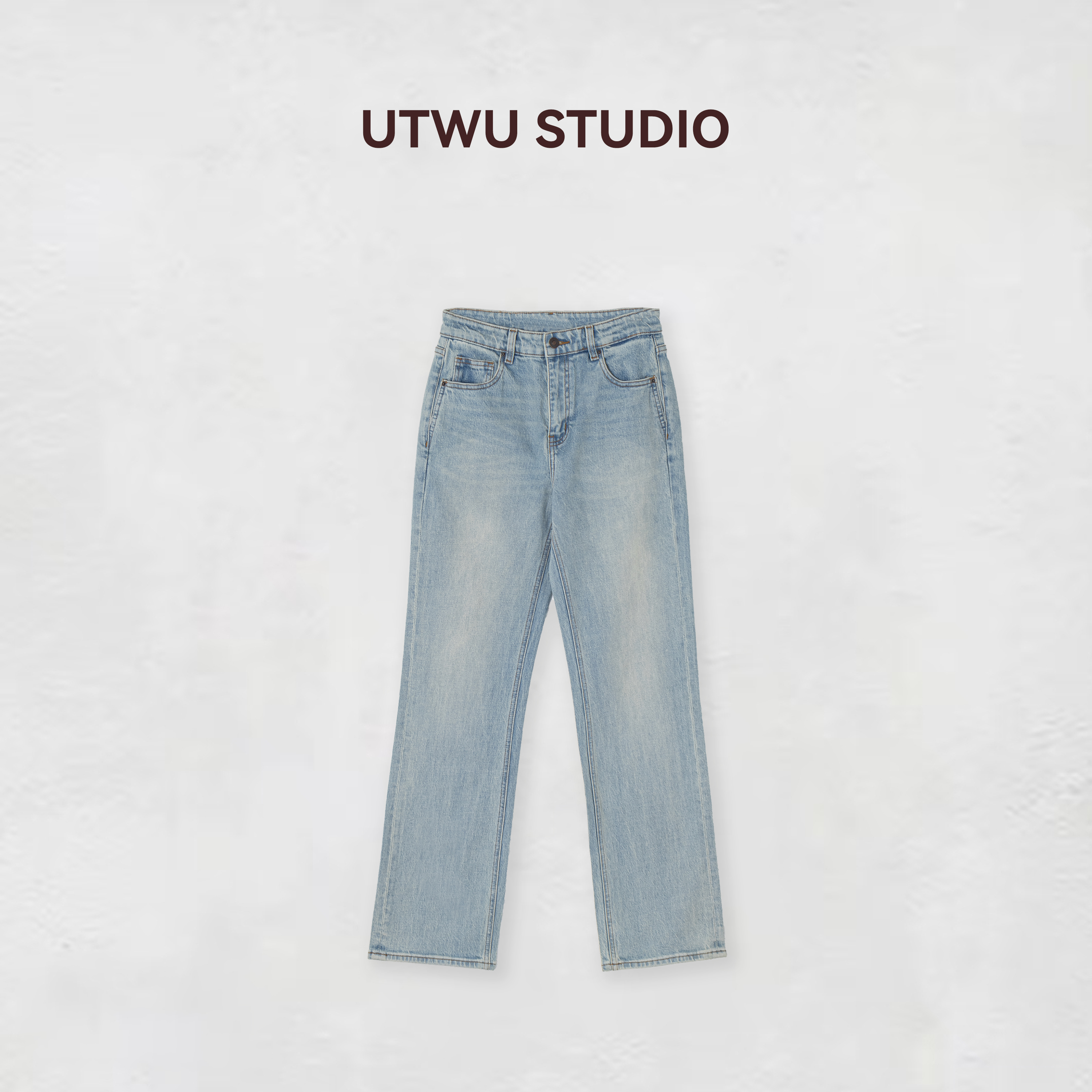 UTWU「丹宁牛仔」棉混纺复古宽松水洗直筒牛仔裤S25N1002