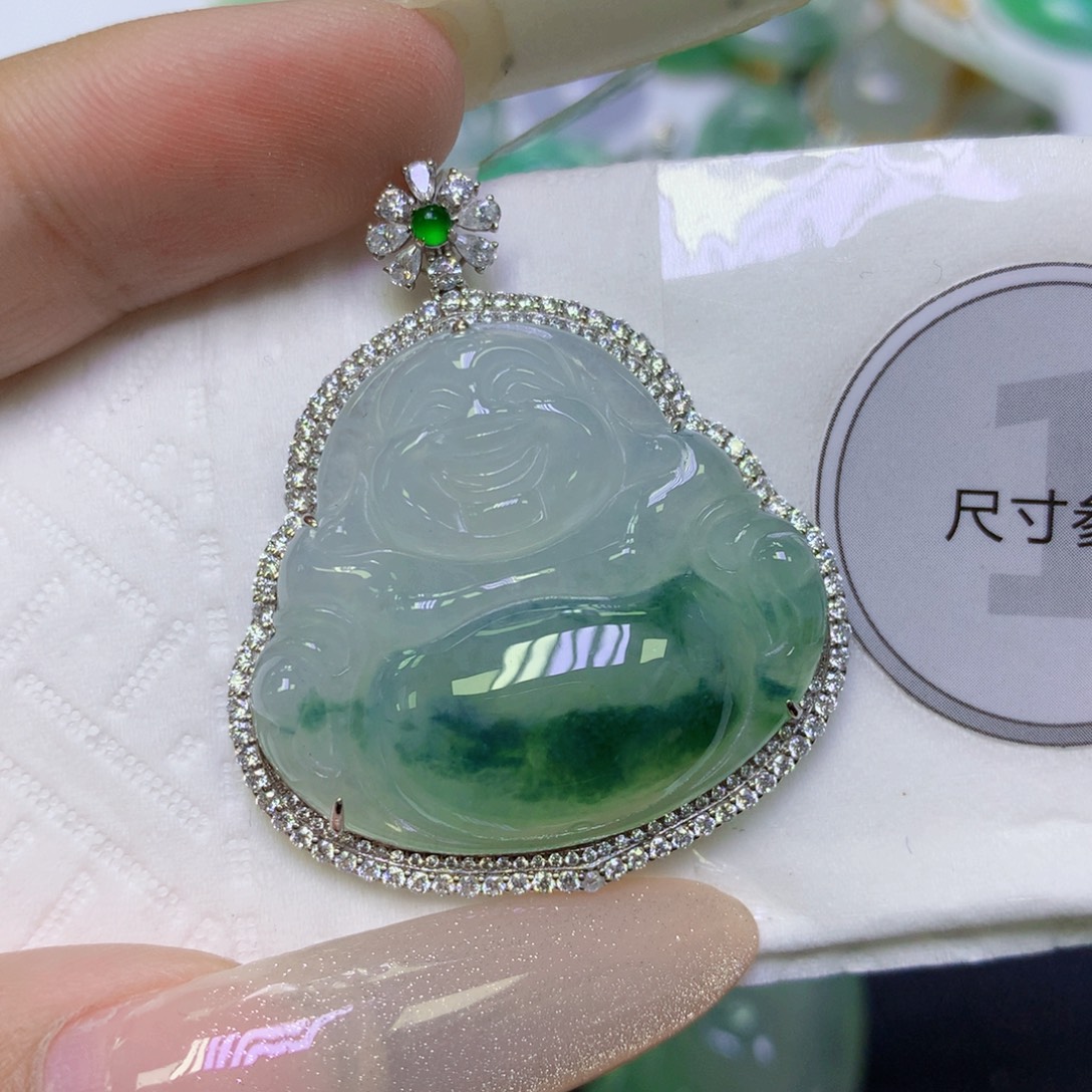 翡翠18K金镶嵌颈饰天然缅甸翡翠a货百元以上9元证书费自理