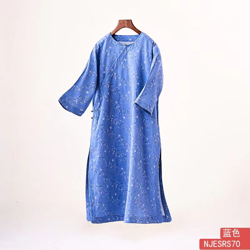 娜家国风半袍NJE（SRS-70）复古袍子中国风斜襟夏季