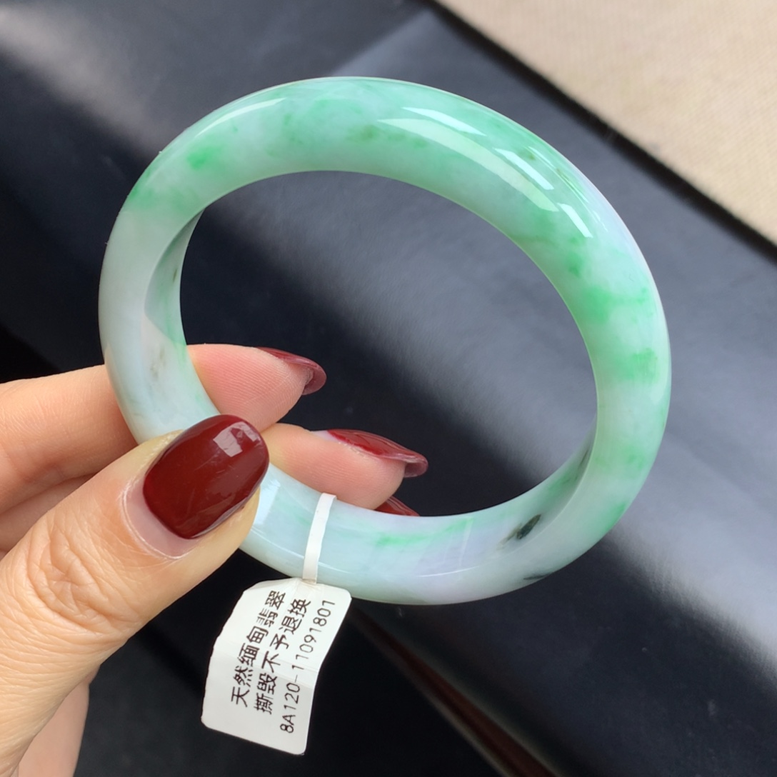 翡翠未镶嵌手镯白底青