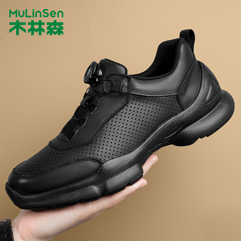 木林森男鞋夏季新款洞洞鞋真皮牛皮男士休闲鞋透气一脚蹬驾车鞋男