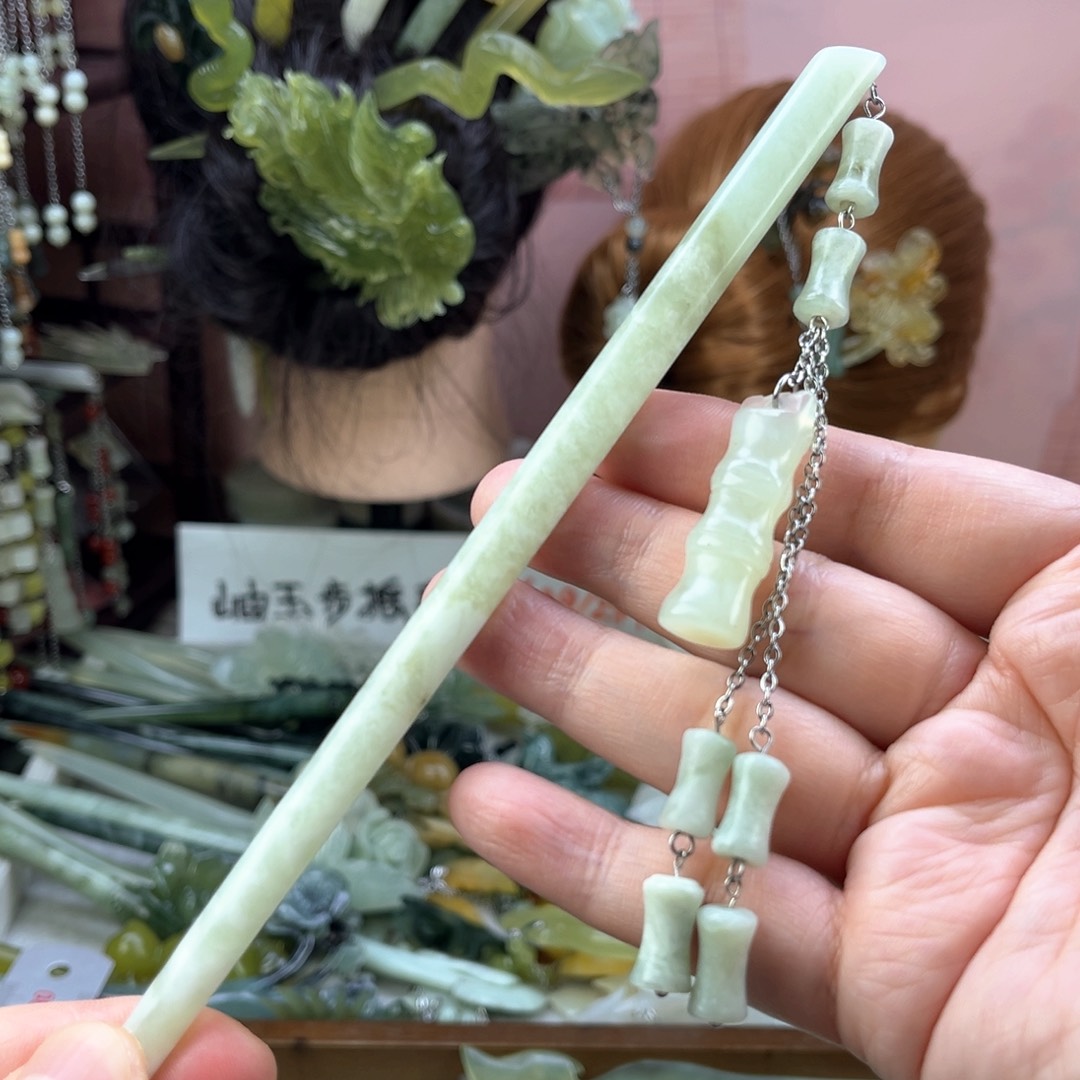 蛇纹石玉发饰未镶嵌默认微瑕岫玉发簪