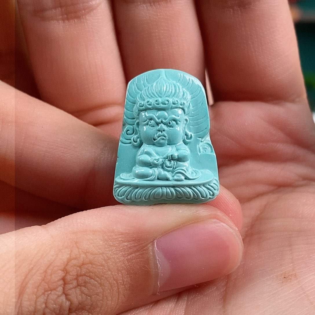 绿松石珠宝奇石未镶嵌不动明王 生肖鸡守护