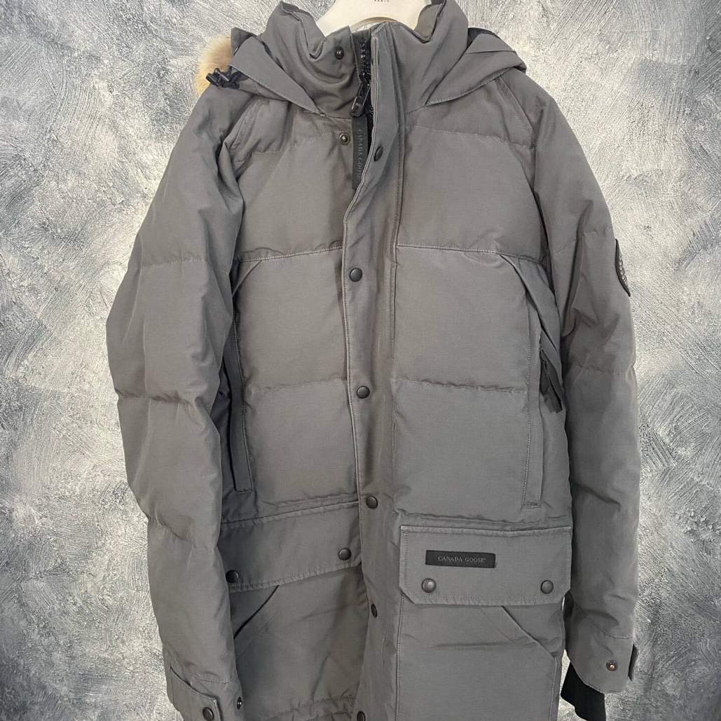 99新 CANADA GOOSE 毛领连帽羽绒服/灰色/M码/13851