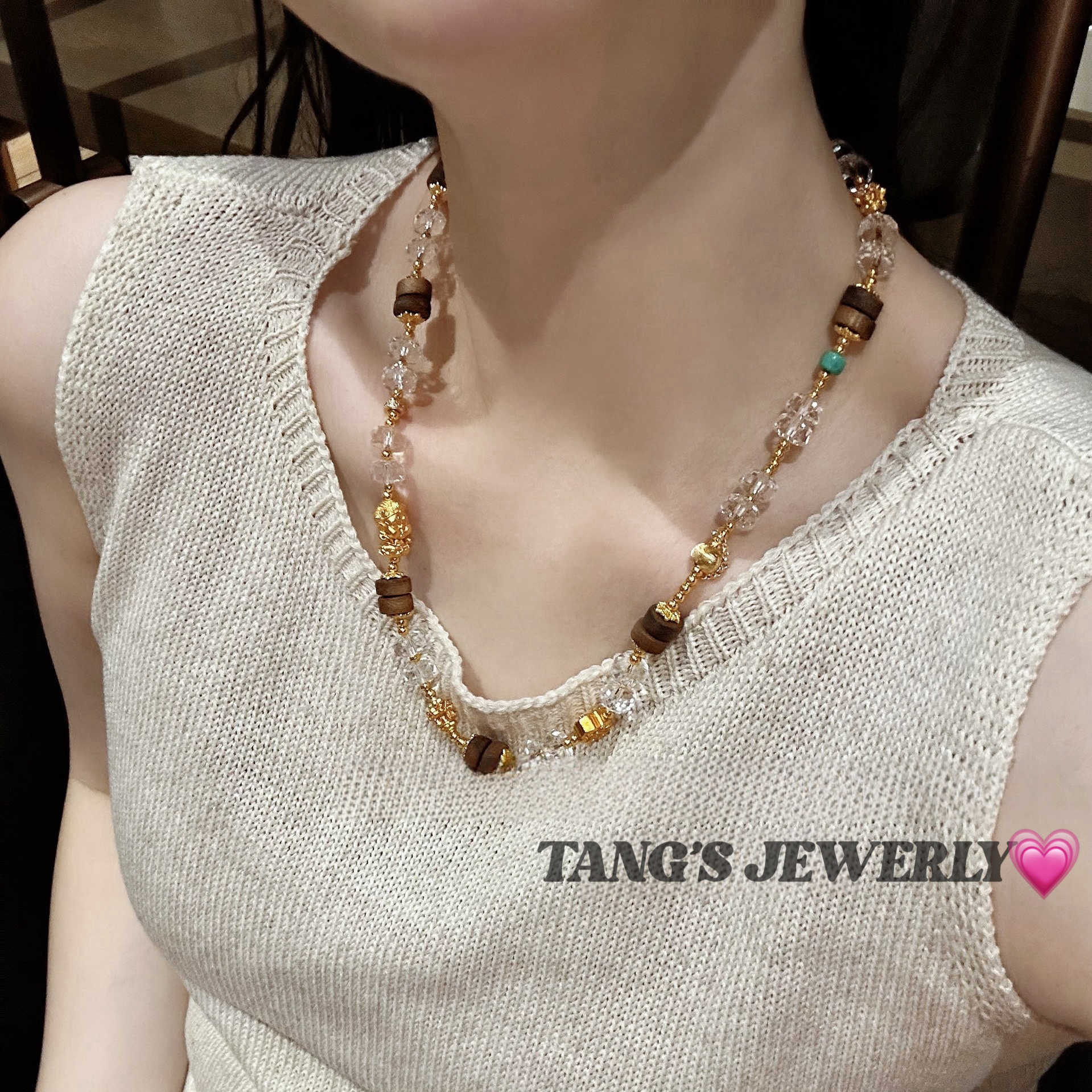铜合金项链 冰透多圈 国风 沉xiang 古风 新中式 项链手链两戴款