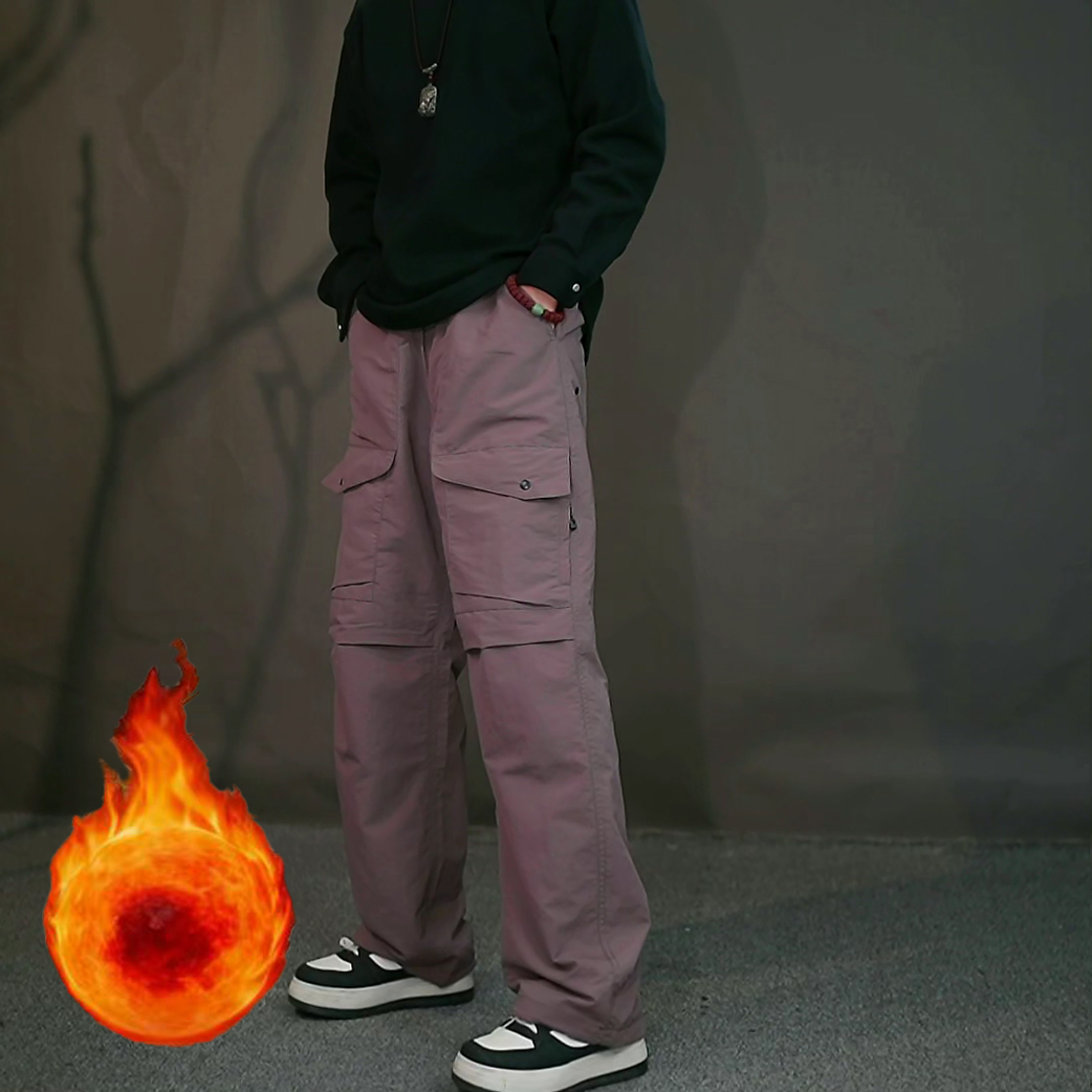 秋冬加绒双层保暖美式伞兵裤工装裤直筒宽松多口袋户外工装长裤