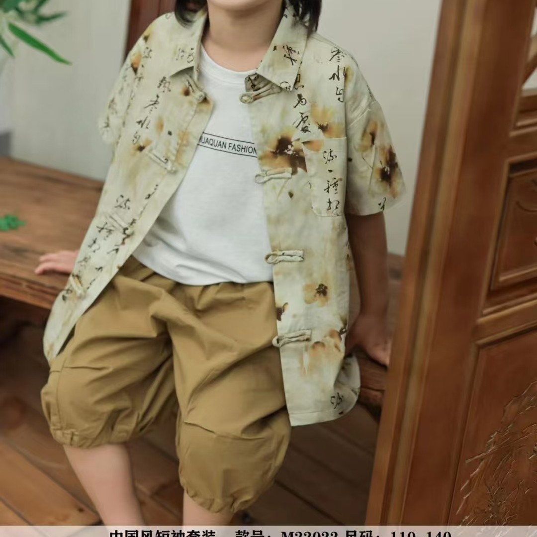 22025中小童中国风短袖套装