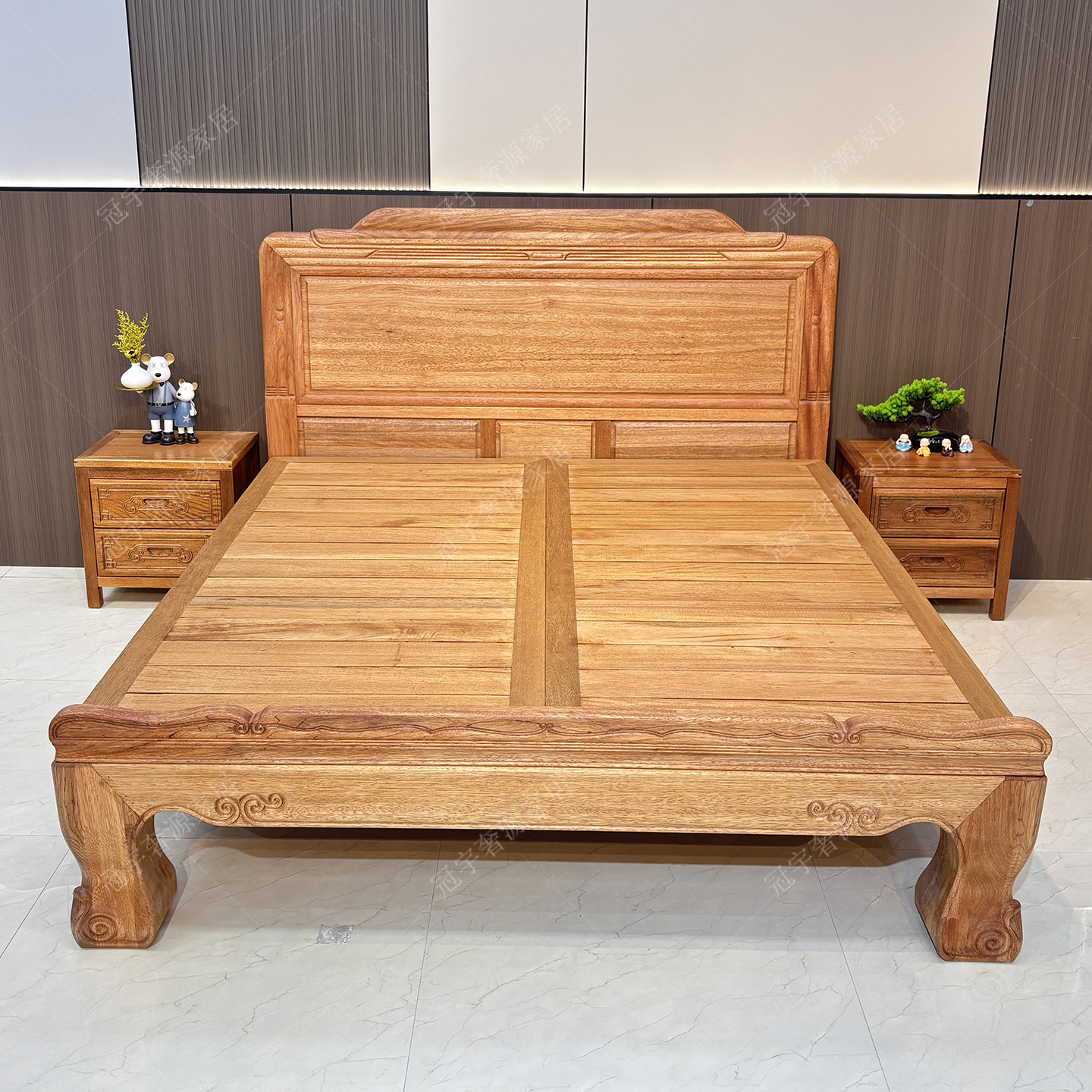 红檀木实木床1.8主卧婚床2.0榫卯结构原木床木蜡油烫蜡工艺古典床