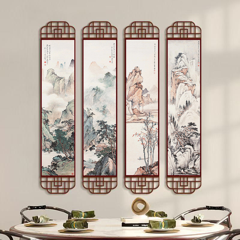 中式山水国画新中式玄关过道挂画竖版客厅装饰画餐厅墙书房壁画