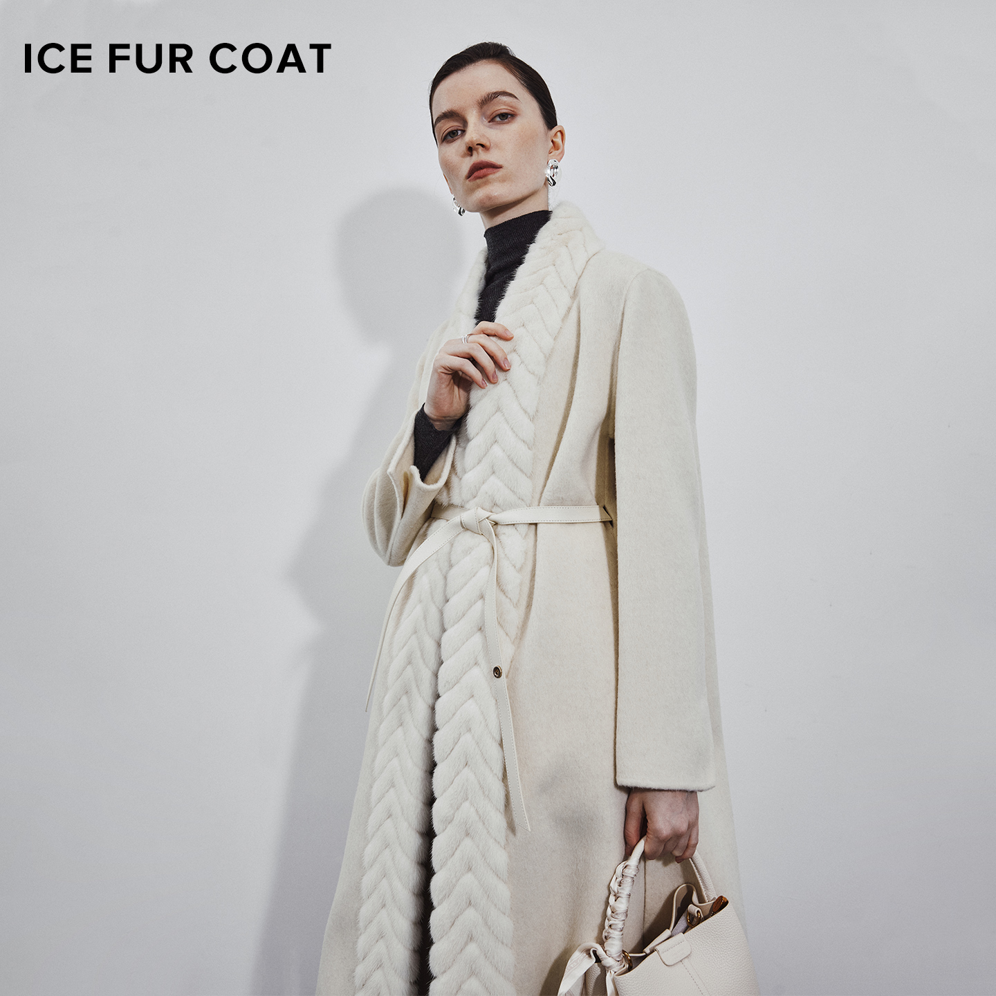 ICEFURCOAT頂奢LP水貂毛领双面羊毛双面呢大衣长款