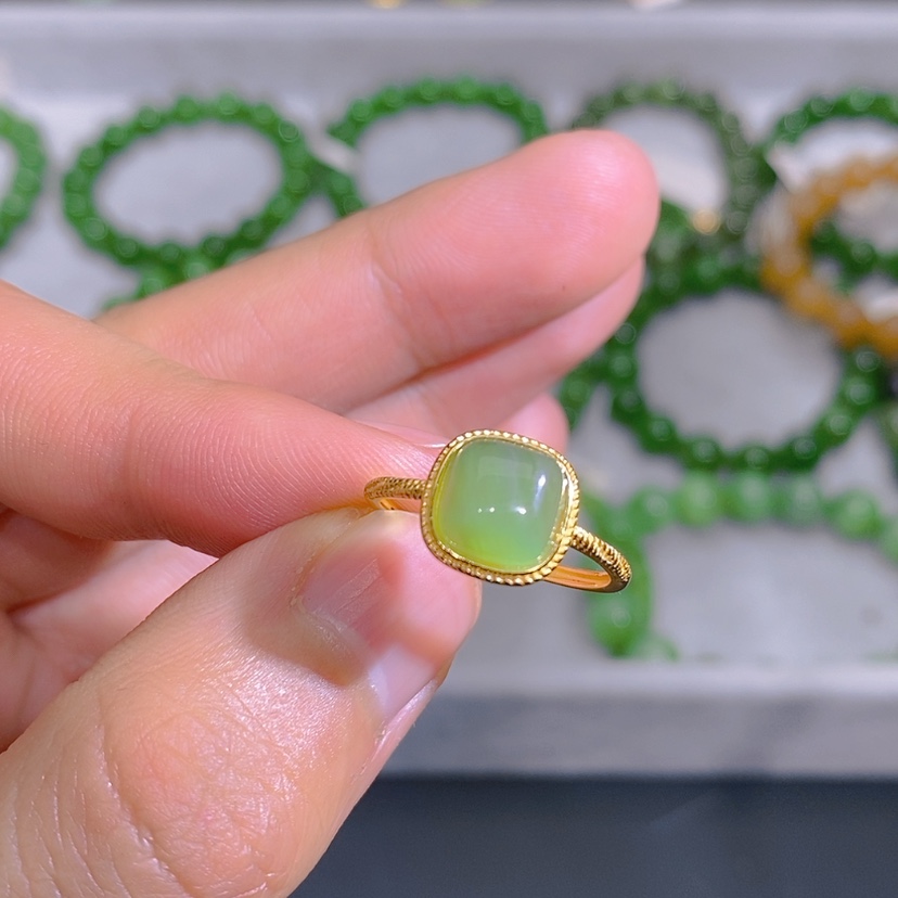 【闪购商品】和田玉（碧玉）戒指银S925镀金镶嵌