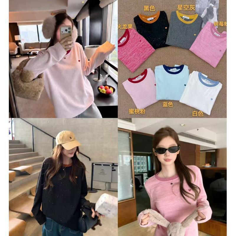 小慧 韩系烫闪爱心撞色领软糯休闲打底T恤衫KI65