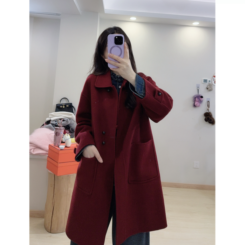 暮红序曲高级感复古红大衣外套2026新中式中长款外套
