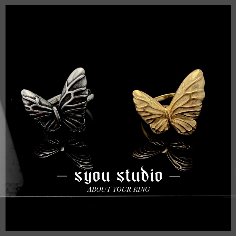 不锈钢戒指 蝴蝶复古设计不锈钢戒指情侣复古小众个性戒金戒女款