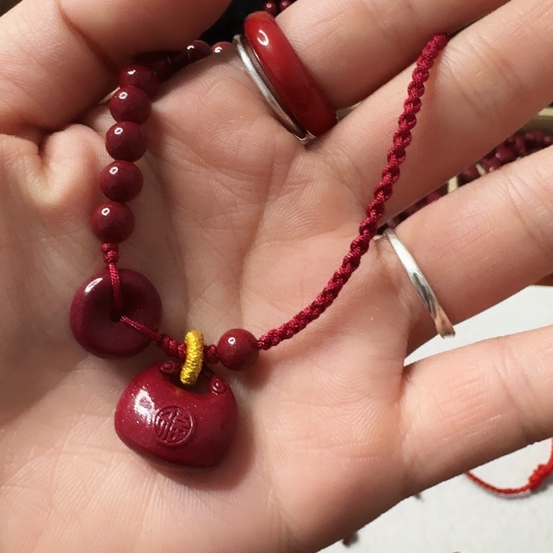 天然辰砂高含量紫金砂平安扣手链