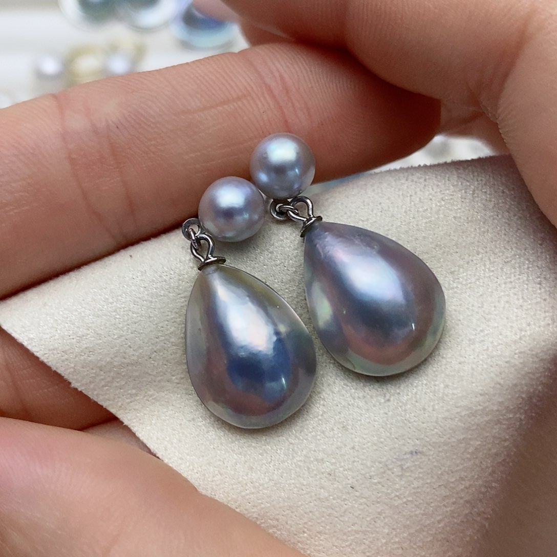 【闪购商品】拼合珍珠（马贝珠）耳饰银S925镶嵌47