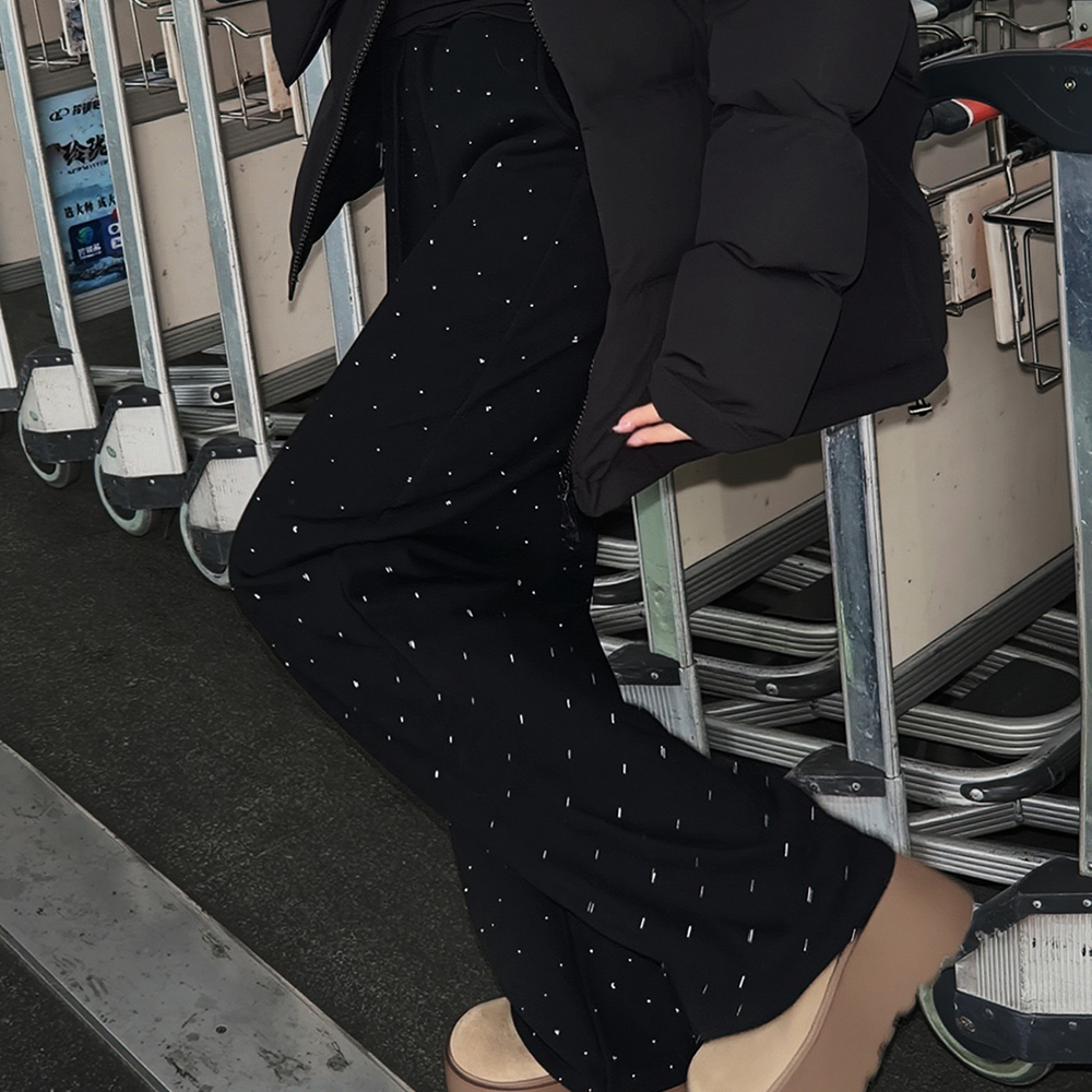 【冬上新】胖mm显瘦亮钻加绒阔腿休闲长裤200斤加大码女装_562_DD