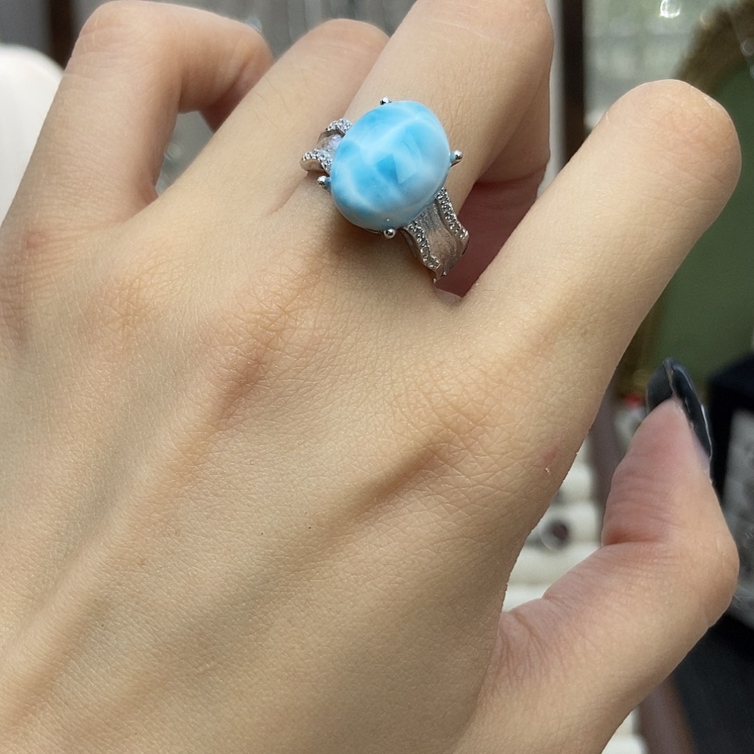 水晶戒指银S925镶嵌?海纹石340