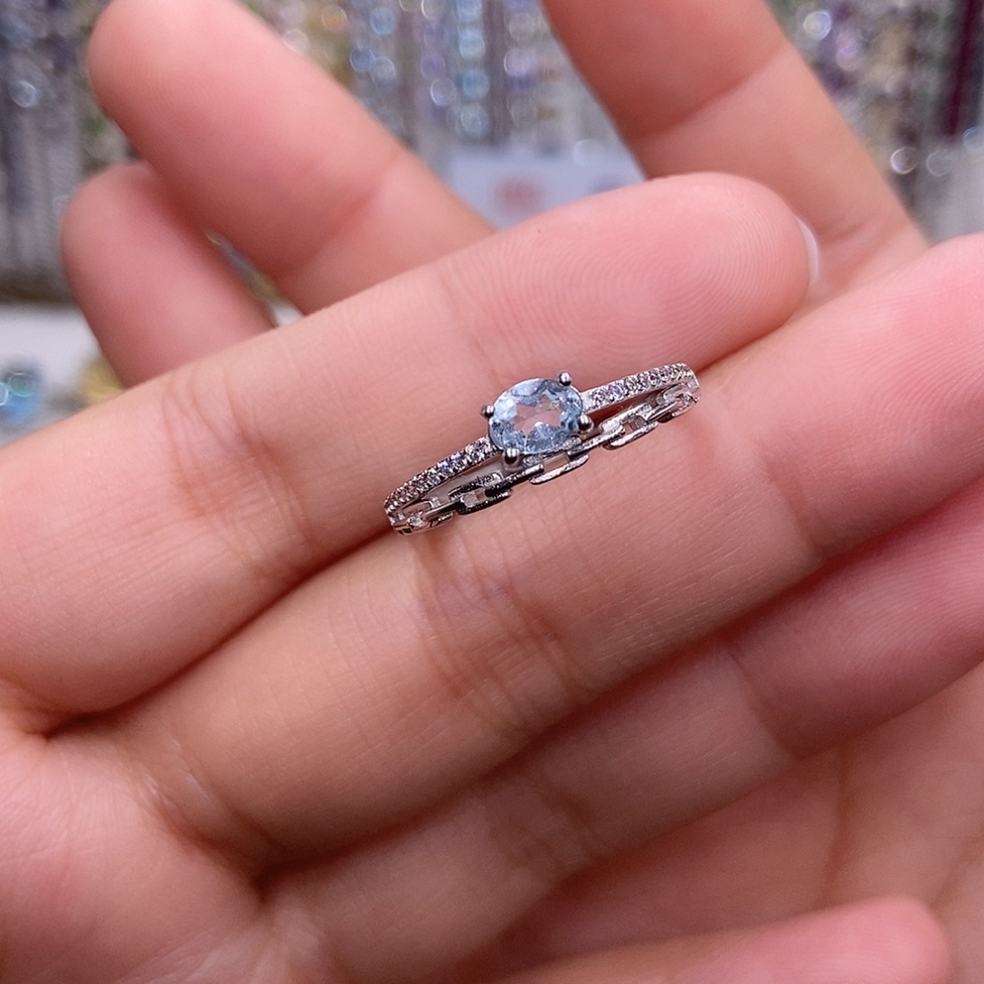 海蓝宝石戒指银S925镶嵌