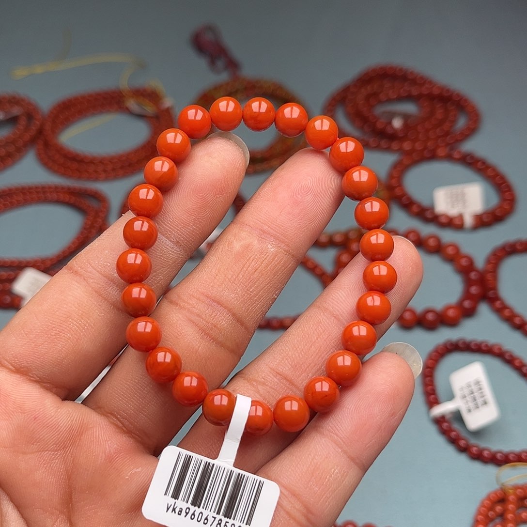 南红玛瑙未镶嵌手链柿子锦卡7