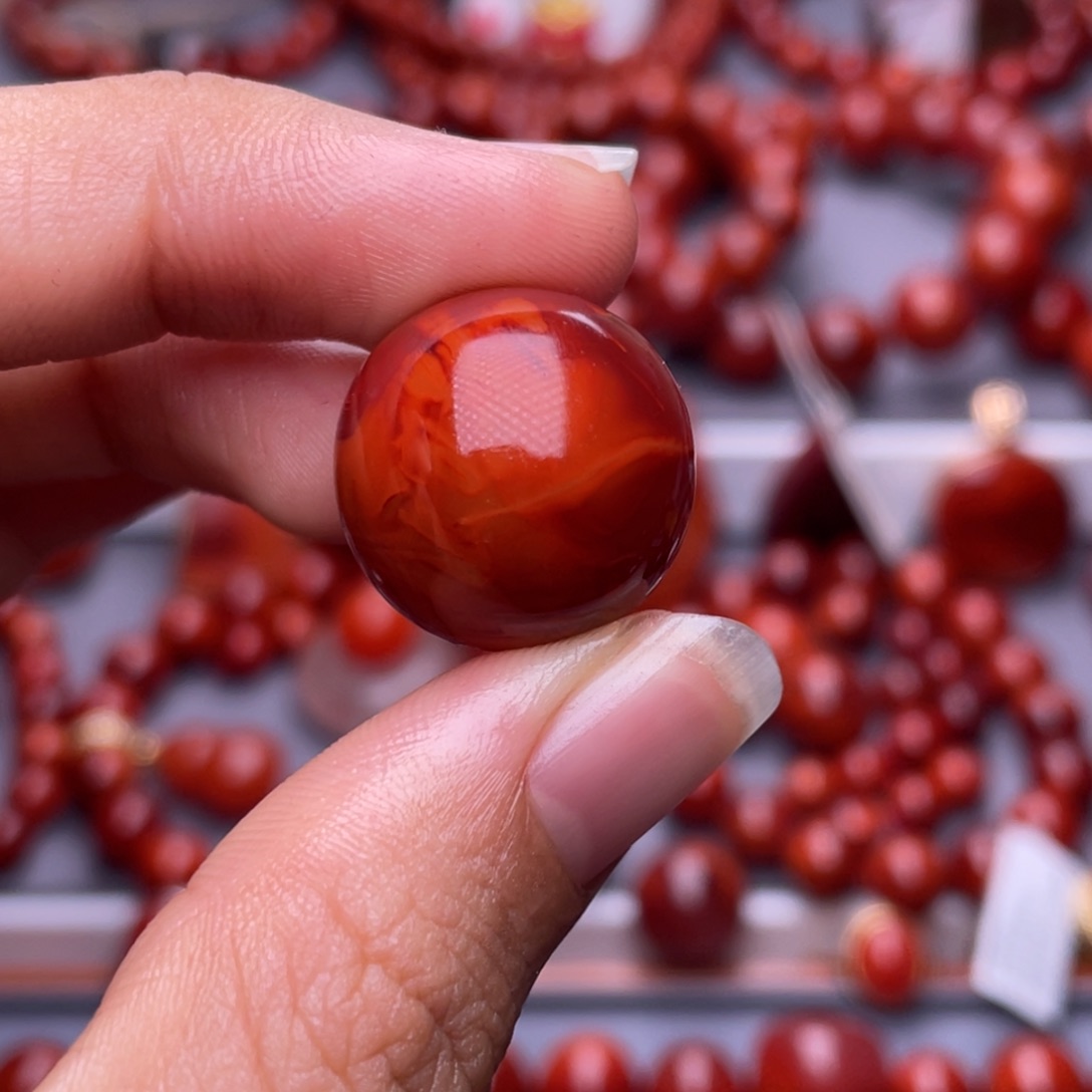 南红玛瑙未镶嵌其他天然精品）19mm瓦西满肉玫锦双色圆珠