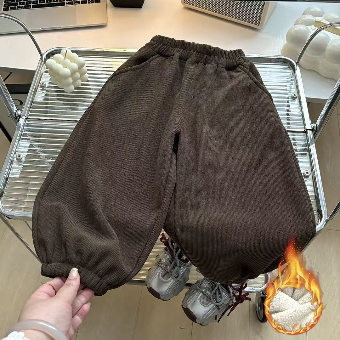 F01180男童秋冬加绒加厚灯笼裤子2025百搭新款休闲女孩中大童长裤