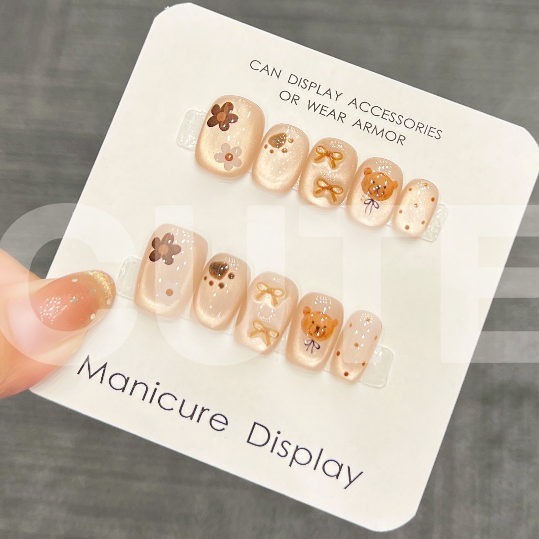 【布朗熊】波点猫眼穿戴甲可爱短款豆豆美甲温柔显白日常百搭