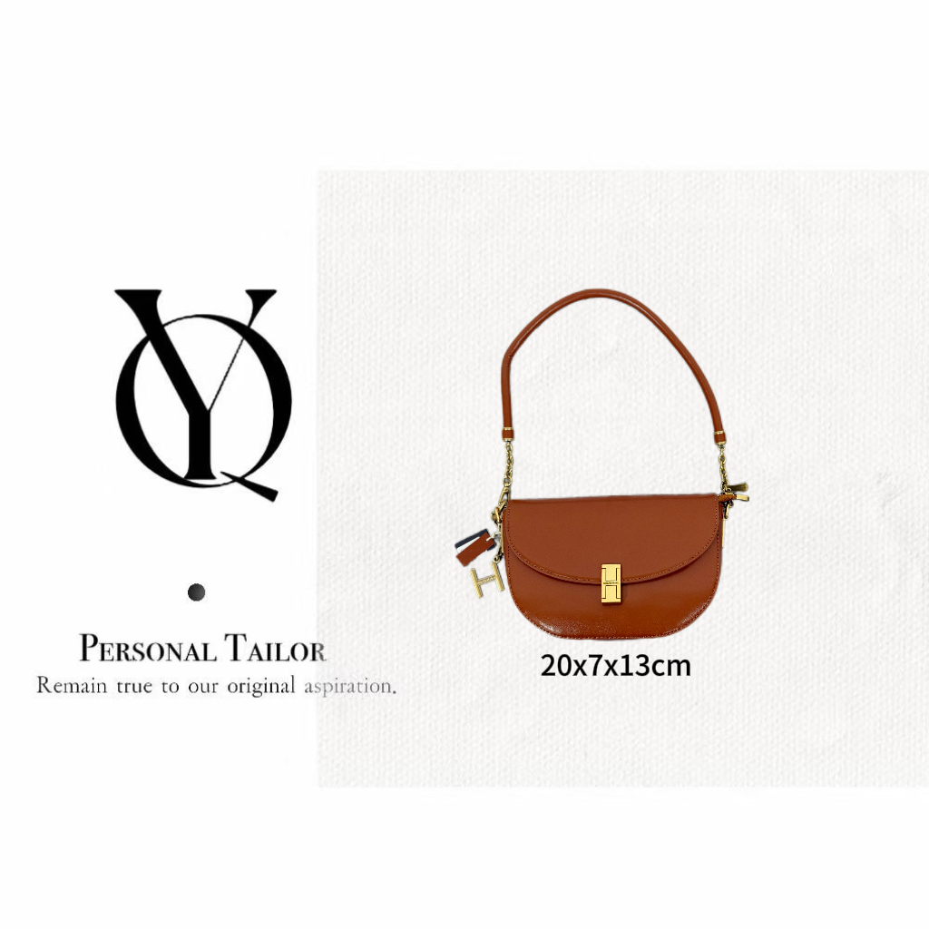 YUQIAO/【马鞍包】Box牛皮单肩斜挎包中古金棕色K261马鞍棕