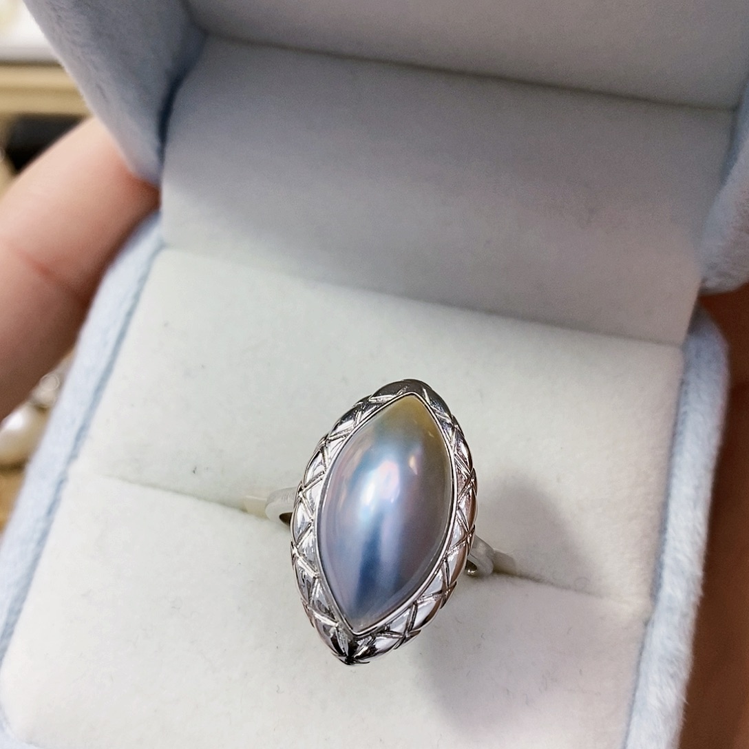 拼合珍珠（马贝珠）特价极光仙境马眼戒指18K金镶嵌