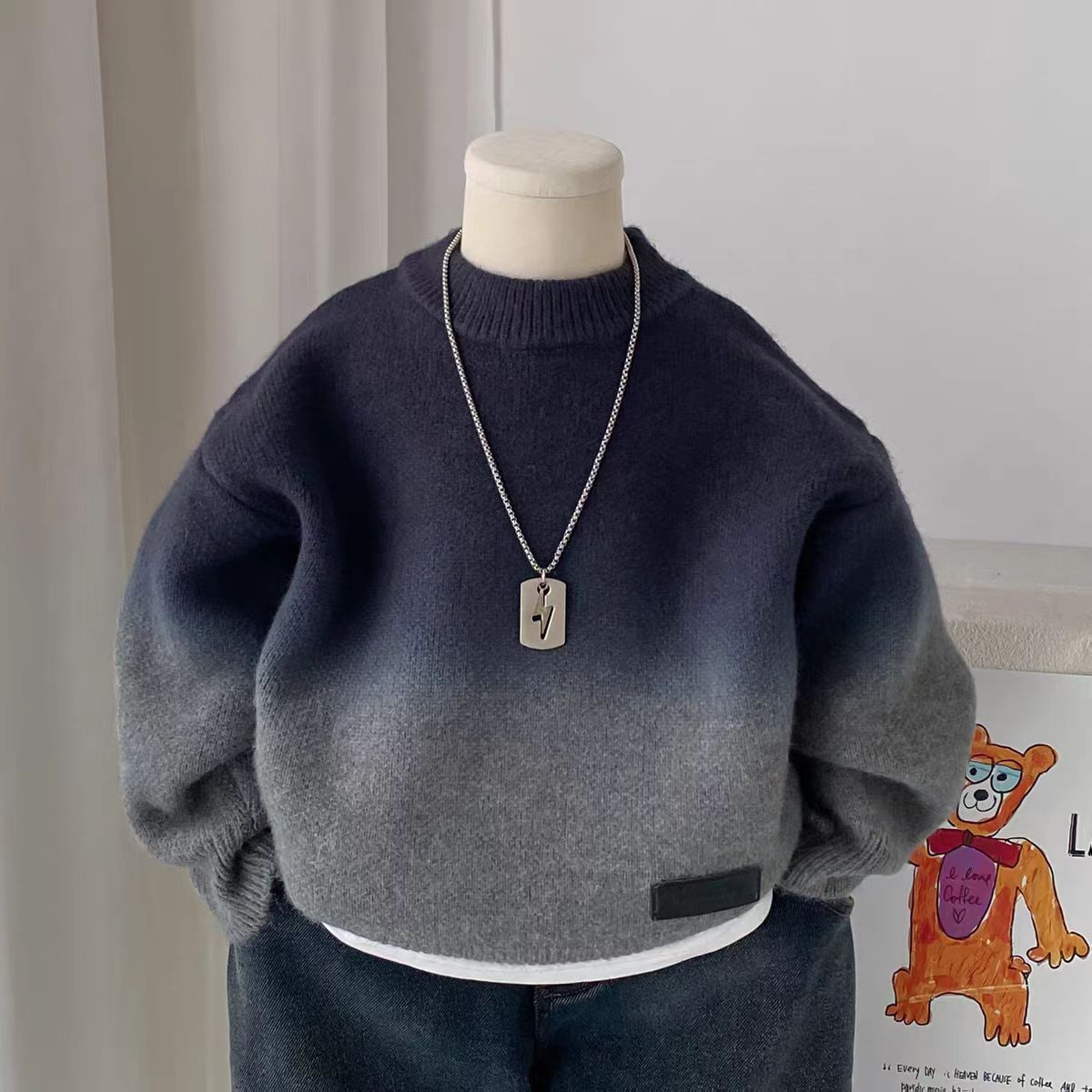 男童毛衣2025冬季新品儿童渐变时尚保暖套头针织衫女宝加厚毛线衣