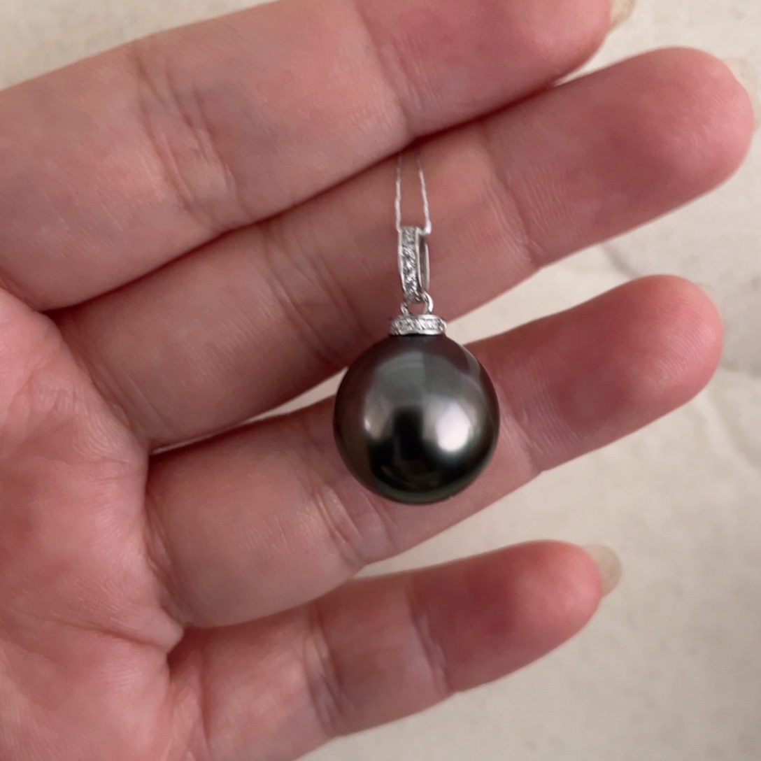 海水珍珠吊坠(不含链)18K金镶嵌14-15mm