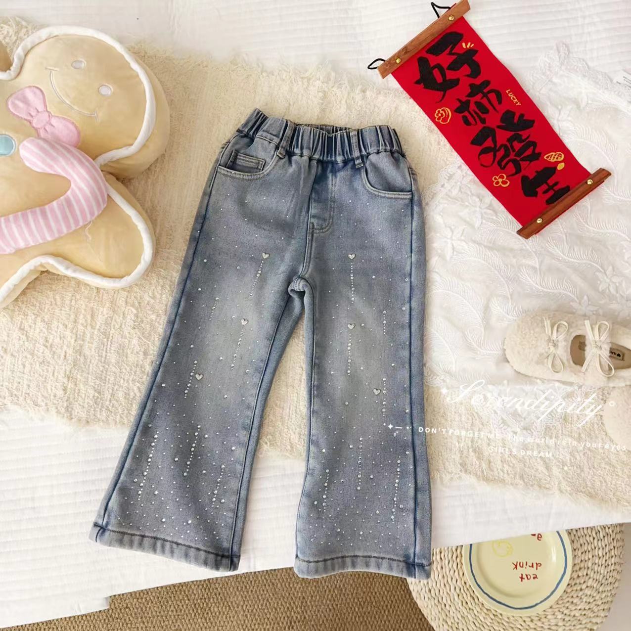 GP汤圆童装【流星雨】冬季重工工艺烫钻加绒喇叭裤（年货） YA-3595