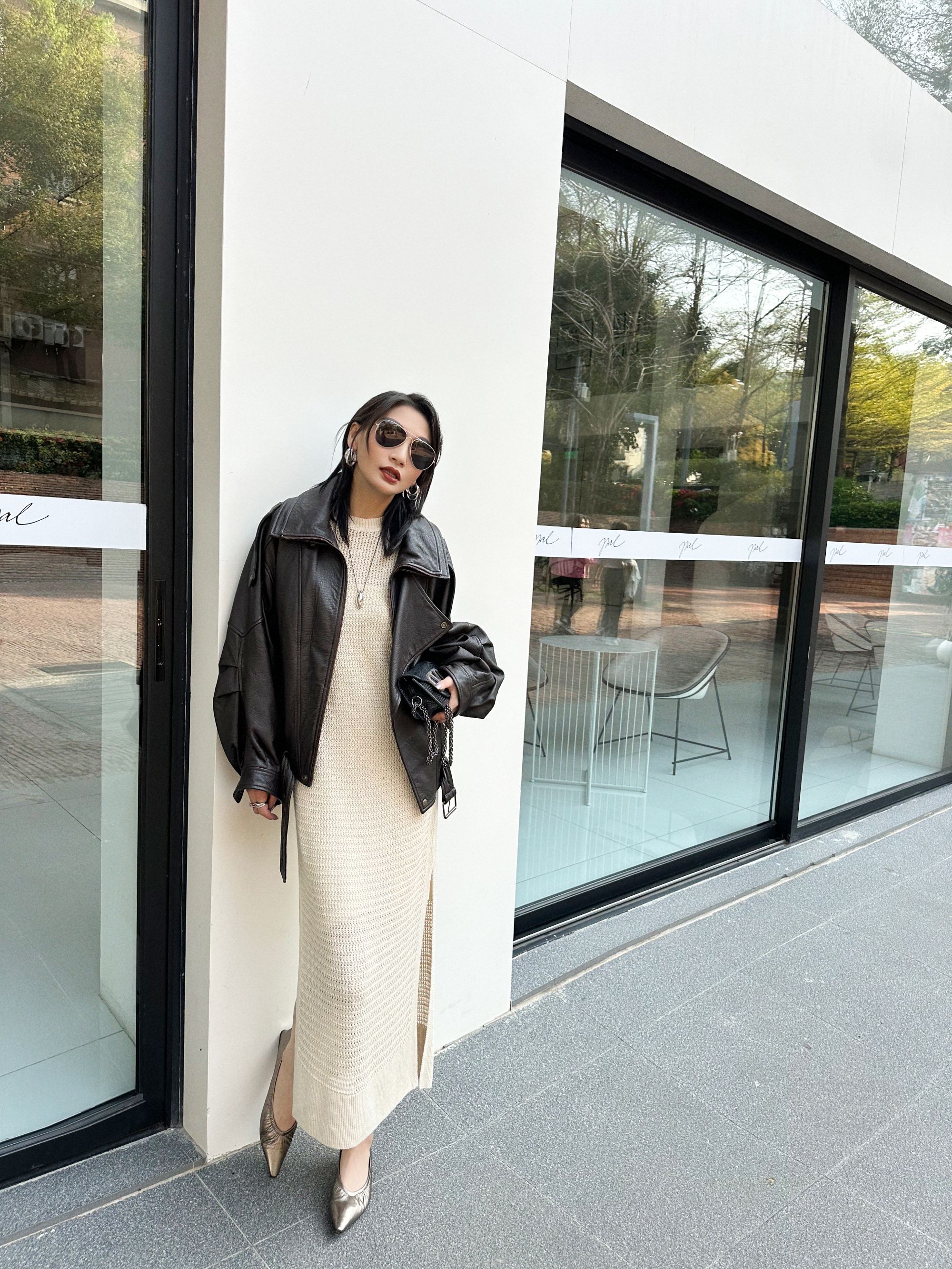 張張L.FUR   复古风机车夹克新款廓形双层领短款外套女K5J521A