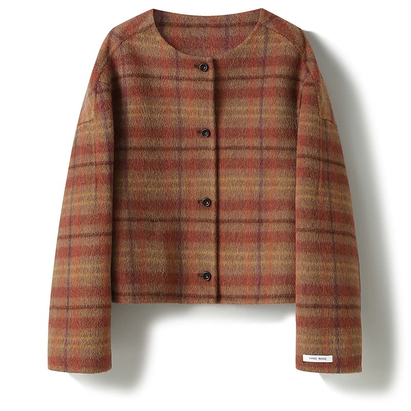 2025年春季新款时尚休闲百搭毛呢格子大衣