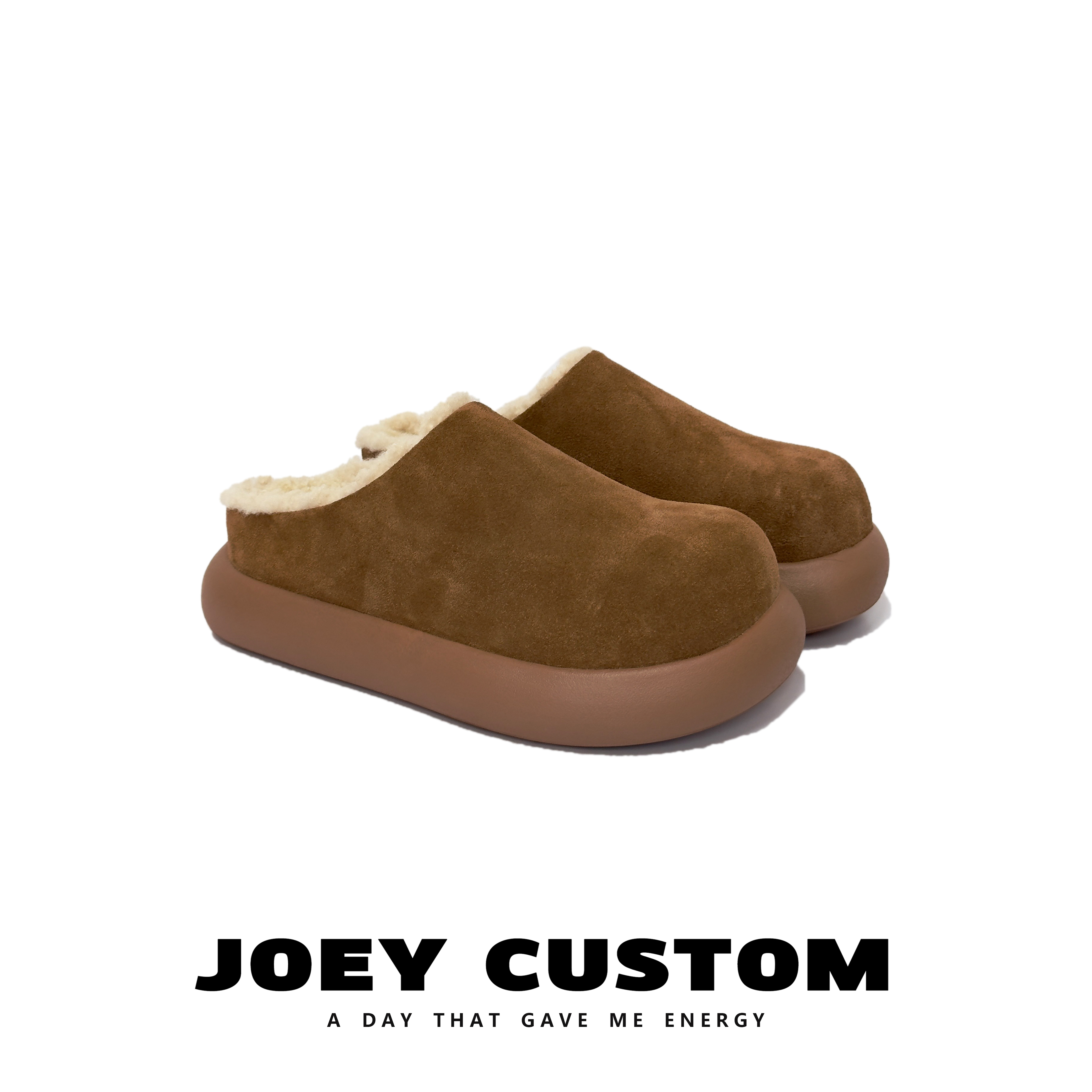 大土豆~油叽叽真皮真羊毛厚底舒适保暖勃肯拖女鞋  【2313】