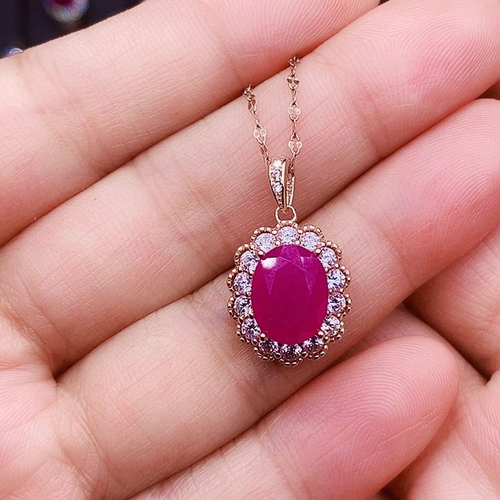 银S925镶嵌红宝石颈饰