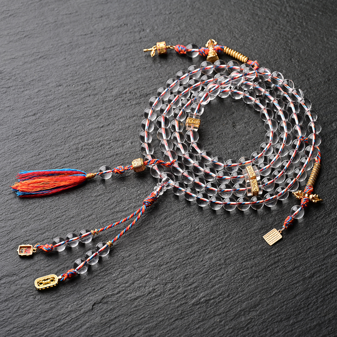 薛佳凝同款藏式108念珠天然白水晶颗颗精品配S925银饰