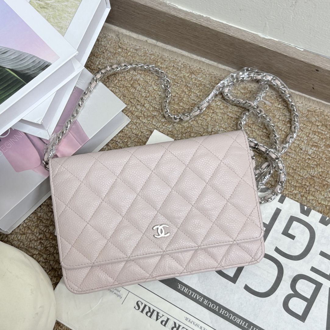 95新 Chanel/香奈儿 粉色荔枝纹款式woc斜挎包