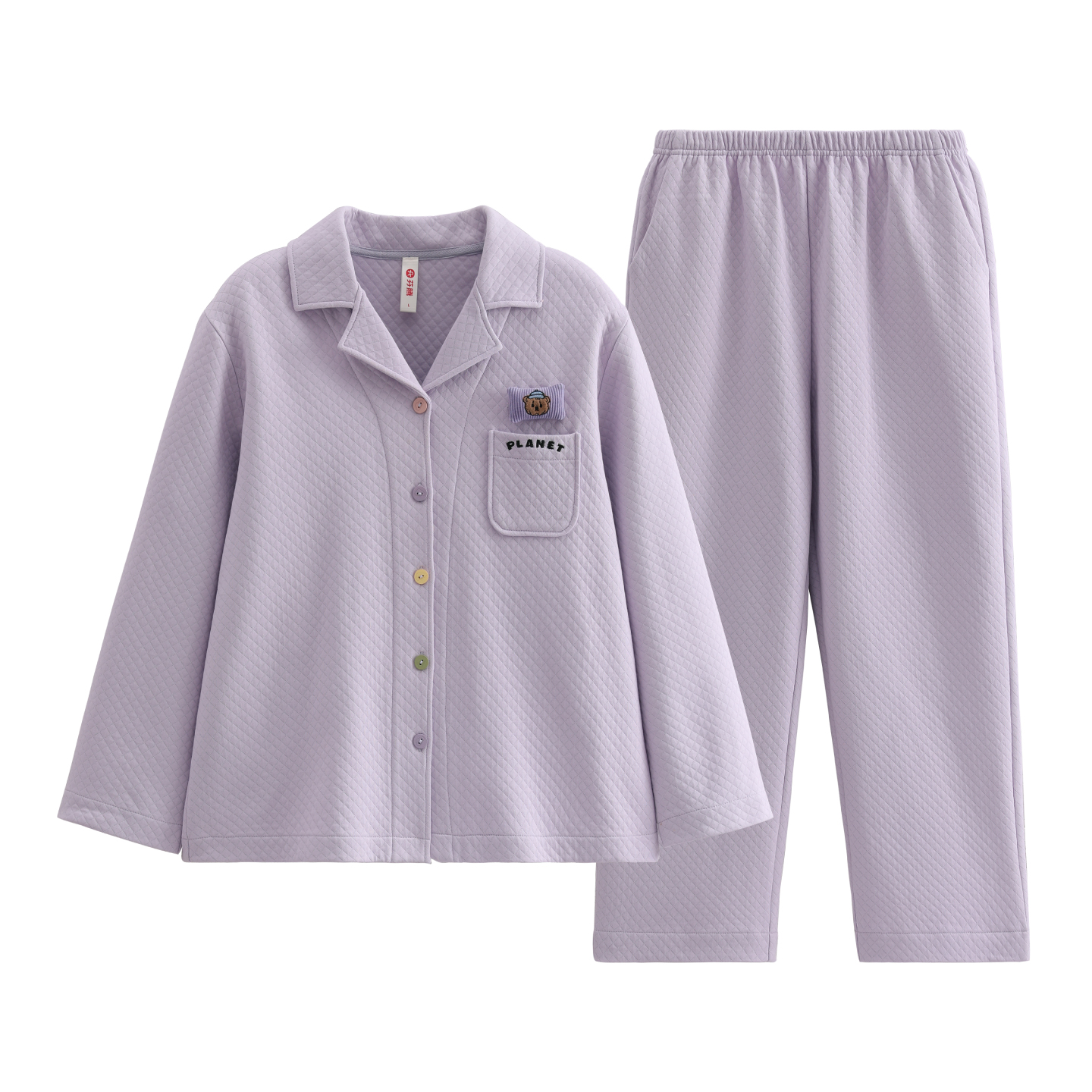 芬腾空气棉夹层针织薄夹棉春秋款女大学生睡衣长袖长裤家居服套装