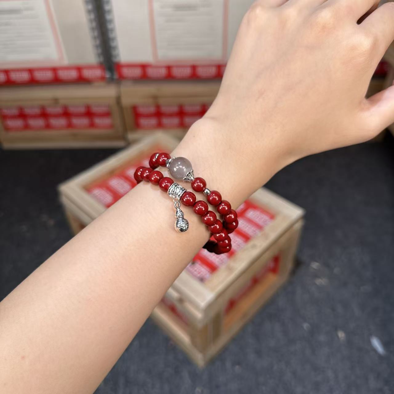 含辰砂工艺品银饰精美双圈手串（朱砂）（无礼盒）MK1002