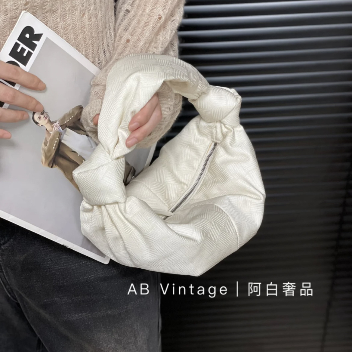 95新 BOTTEGA VENETA/葆蝶家 阿白奢品/BV double knot帆布手提包