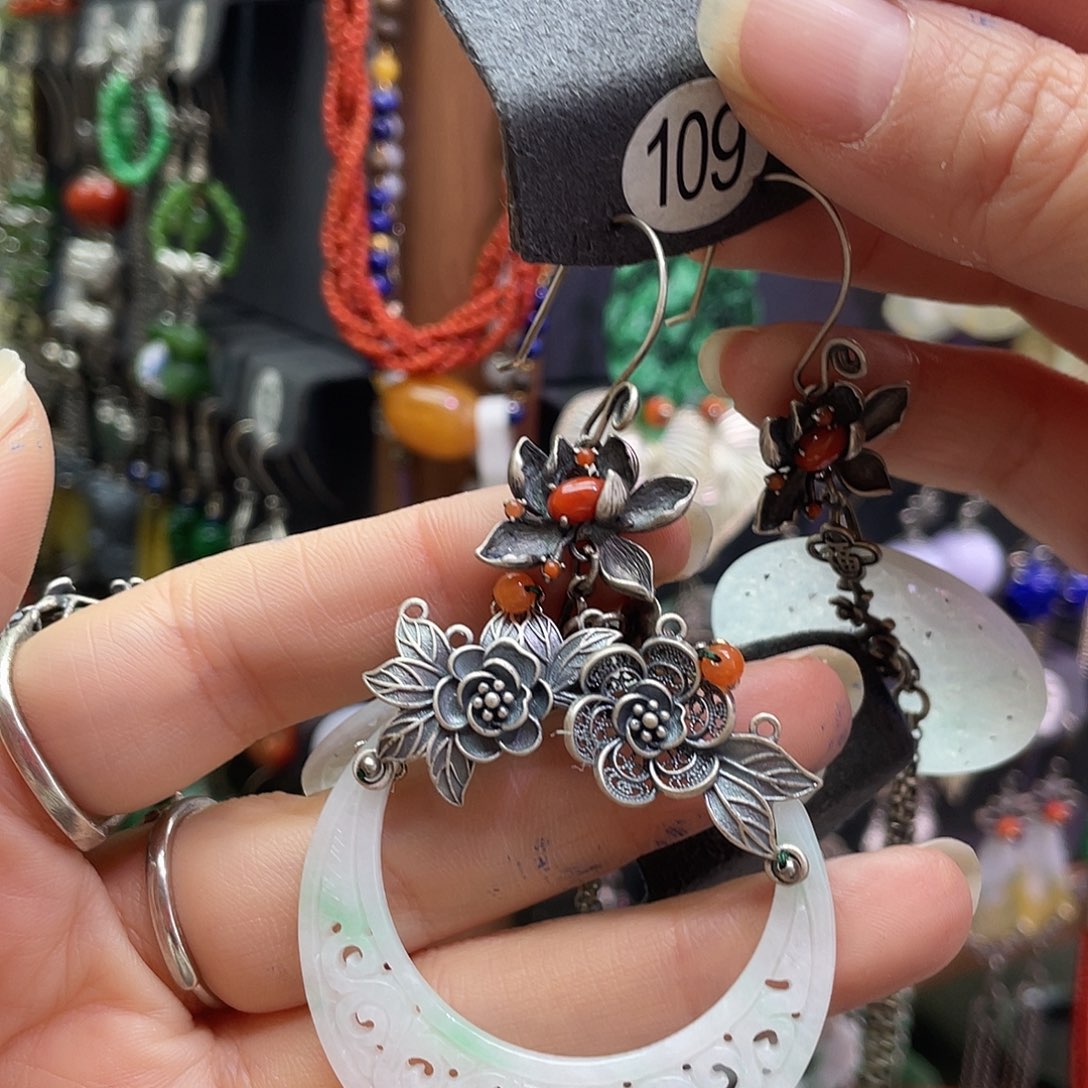 微***合翡翠银S925镶嵌耳饰536ghhhh