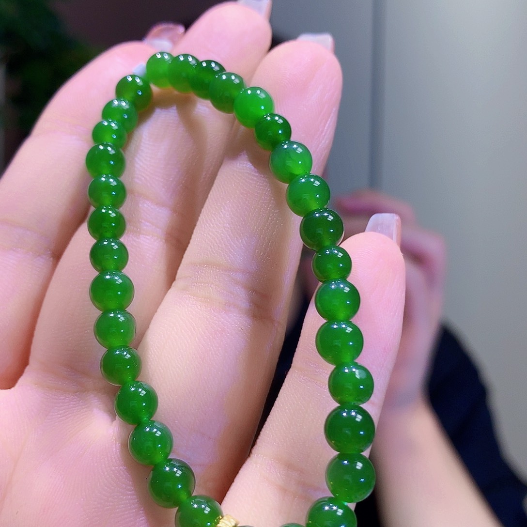 手链足金镶嵌和田玉（碧玉）卡6