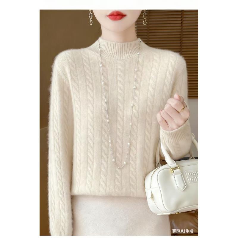 纯羊毛七针加厚半高绞花针织衫D410