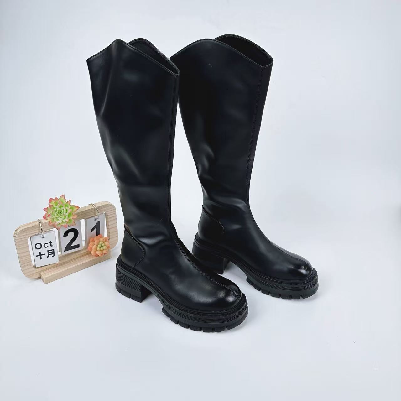 小强家女鞋 英伦风高筒靴厚底骑士靴（A599-38-1）（1134X41144W-10）