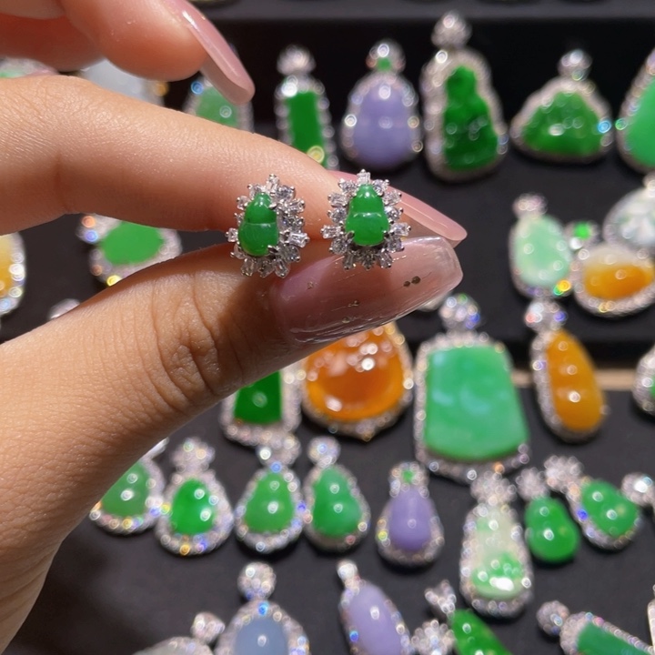 翡翠银S925镶嵌耳饰