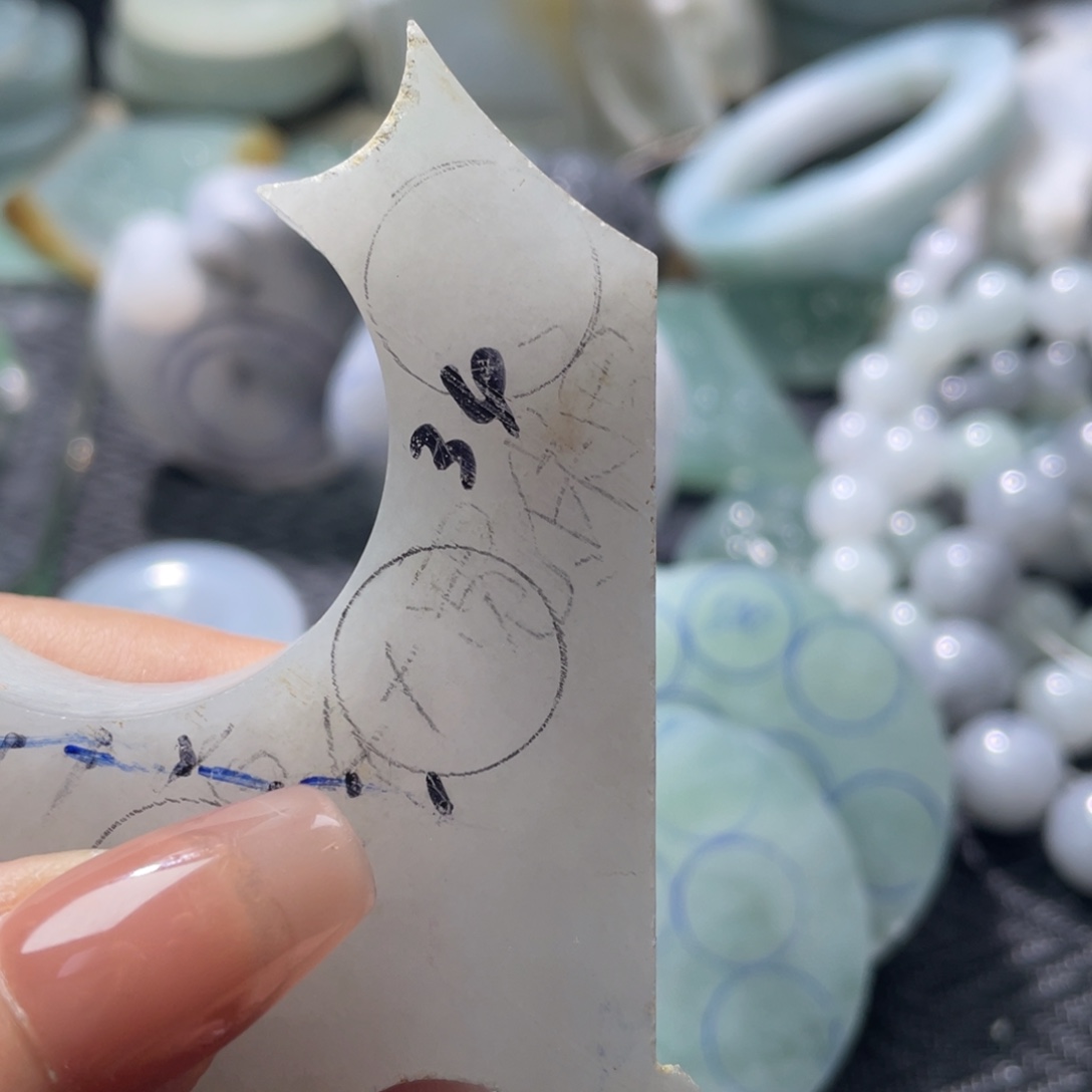 定制翡翠未镶嵌包工卡14+珠子一对