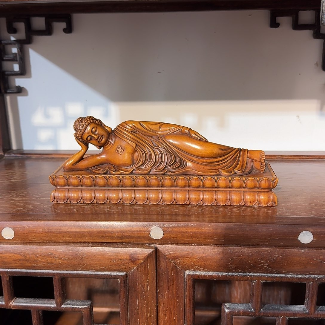 泥***泥木复古装饰摆件木雕睡佛20/7厘米