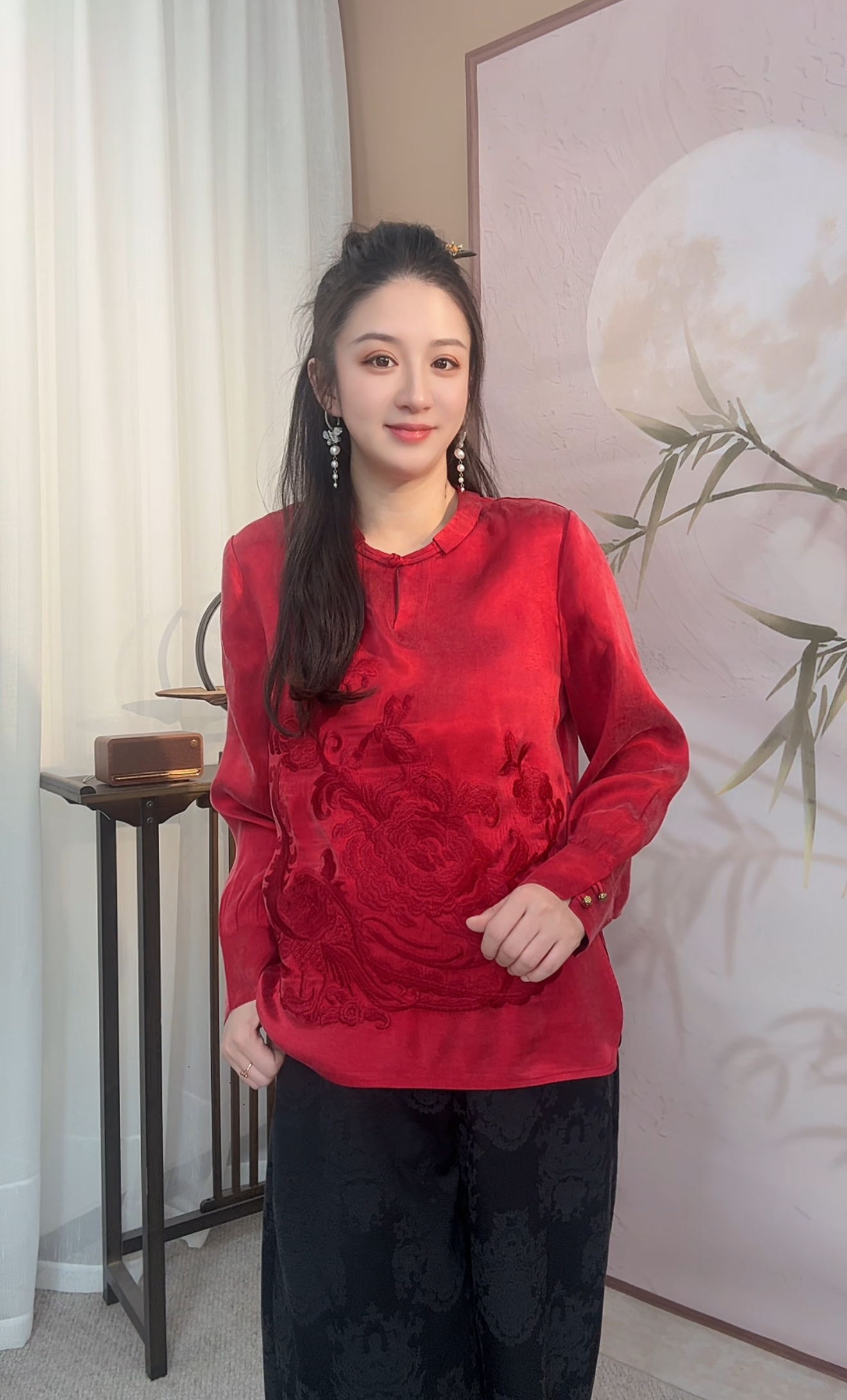 【丹凤吟】新中式新年翻领盘口设计复古刺绣国风国潮百搭打底上衣